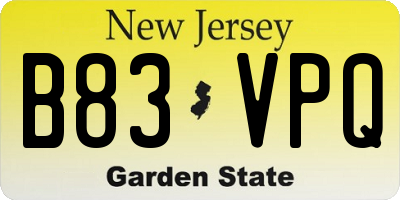 NJ license plate B83VPQ