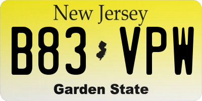 NJ license plate B83VPW