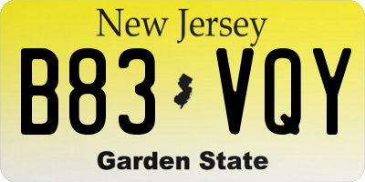 NJ license plate B83VQY