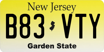 NJ license plate B83VTY