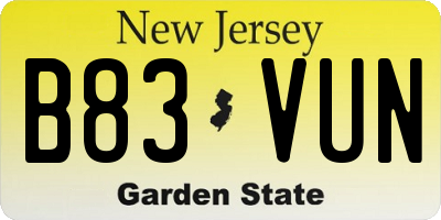 NJ license plate B83VUN