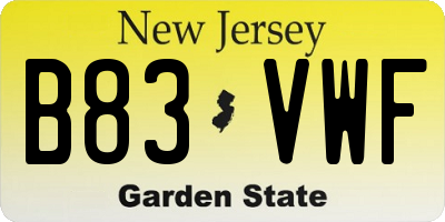 NJ license plate B83VWF