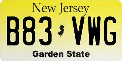 NJ license plate B83VWG