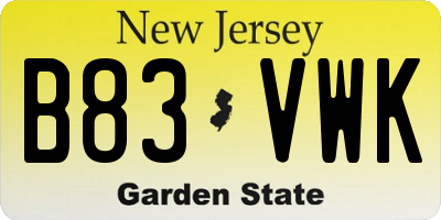 NJ license plate B83VWK