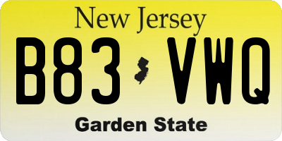 NJ license plate B83VWQ