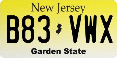 NJ license plate B83VWX