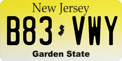 NJ license plate B83VWY