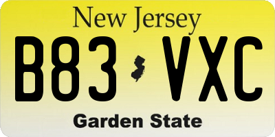 NJ license plate B83VXC