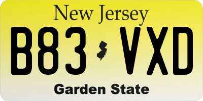 NJ license plate B83VXD