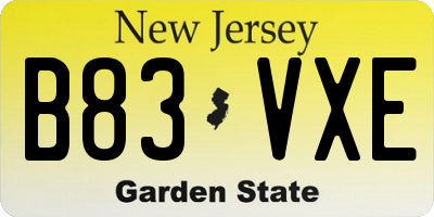 NJ license plate B83VXE
