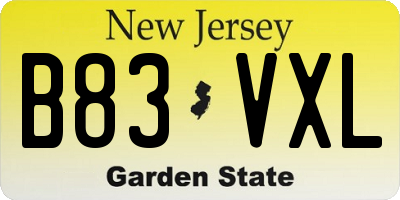 NJ license plate B83VXL