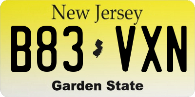 NJ license plate B83VXN