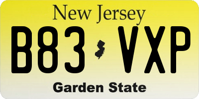 NJ license plate B83VXP
