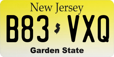NJ license plate B83VXQ