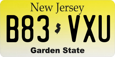 NJ license plate B83VXU