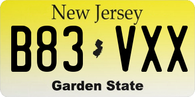 NJ license plate B83VXX