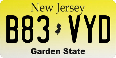 NJ license plate B83VYD