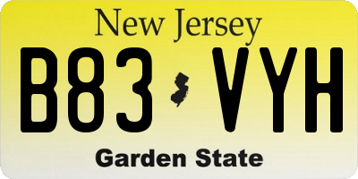 NJ license plate B83VYH