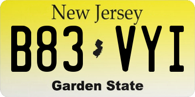 NJ license plate B83VYI