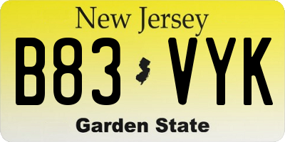 NJ license plate B83VYK