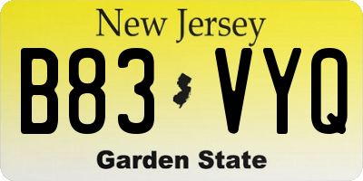 NJ license plate B83VYQ
