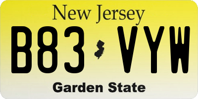 NJ license plate B83VYW