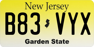 NJ license plate B83VYX