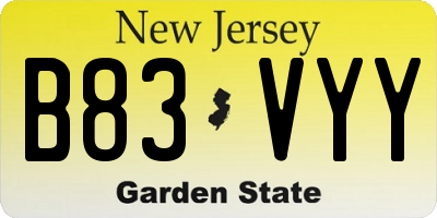 NJ license plate B83VYY