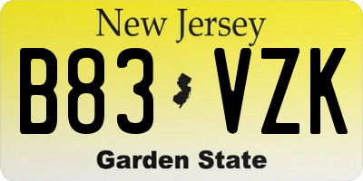 NJ license plate B83VZK