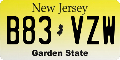 NJ license plate B83VZW