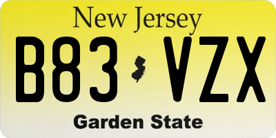 NJ license plate B83VZX
