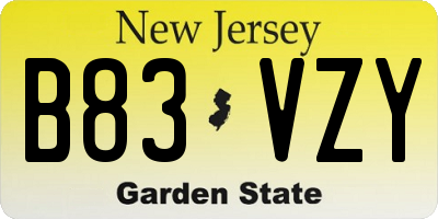 NJ license plate B83VZY