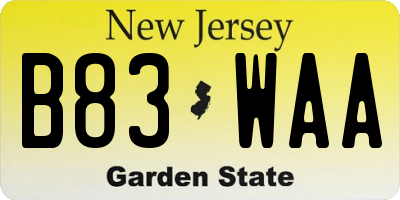 NJ license plate B83WAA