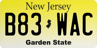 NJ license plate B83WAC