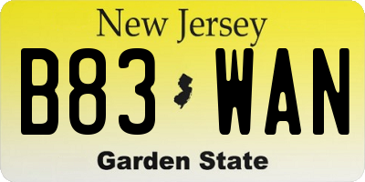 NJ license plate B83WAN