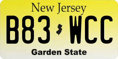NJ license plate B83WCC