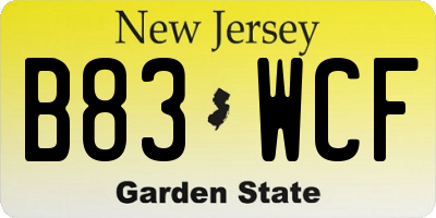 NJ license plate B83WCF