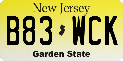NJ license plate B83WCK