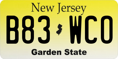 NJ license plate B83WCO