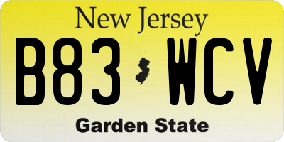 NJ license plate B83WCV