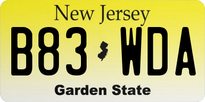NJ license plate B83WDA
