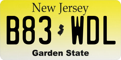 NJ license plate B83WDL