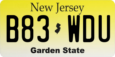 NJ license plate B83WDU