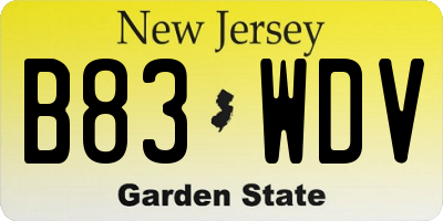 NJ license plate B83WDV
