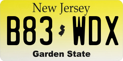 NJ license plate B83WDX
