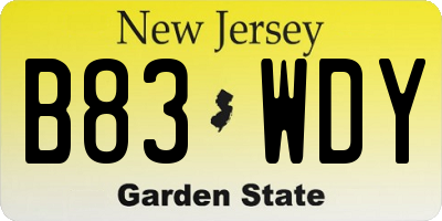 NJ license plate B83WDY