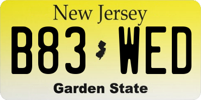 NJ license plate B83WED