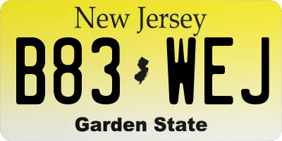 NJ license plate B83WEJ