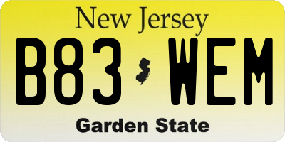 NJ license plate B83WEM