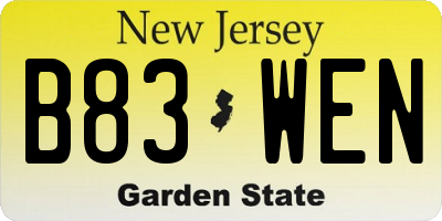 NJ license plate B83WEN